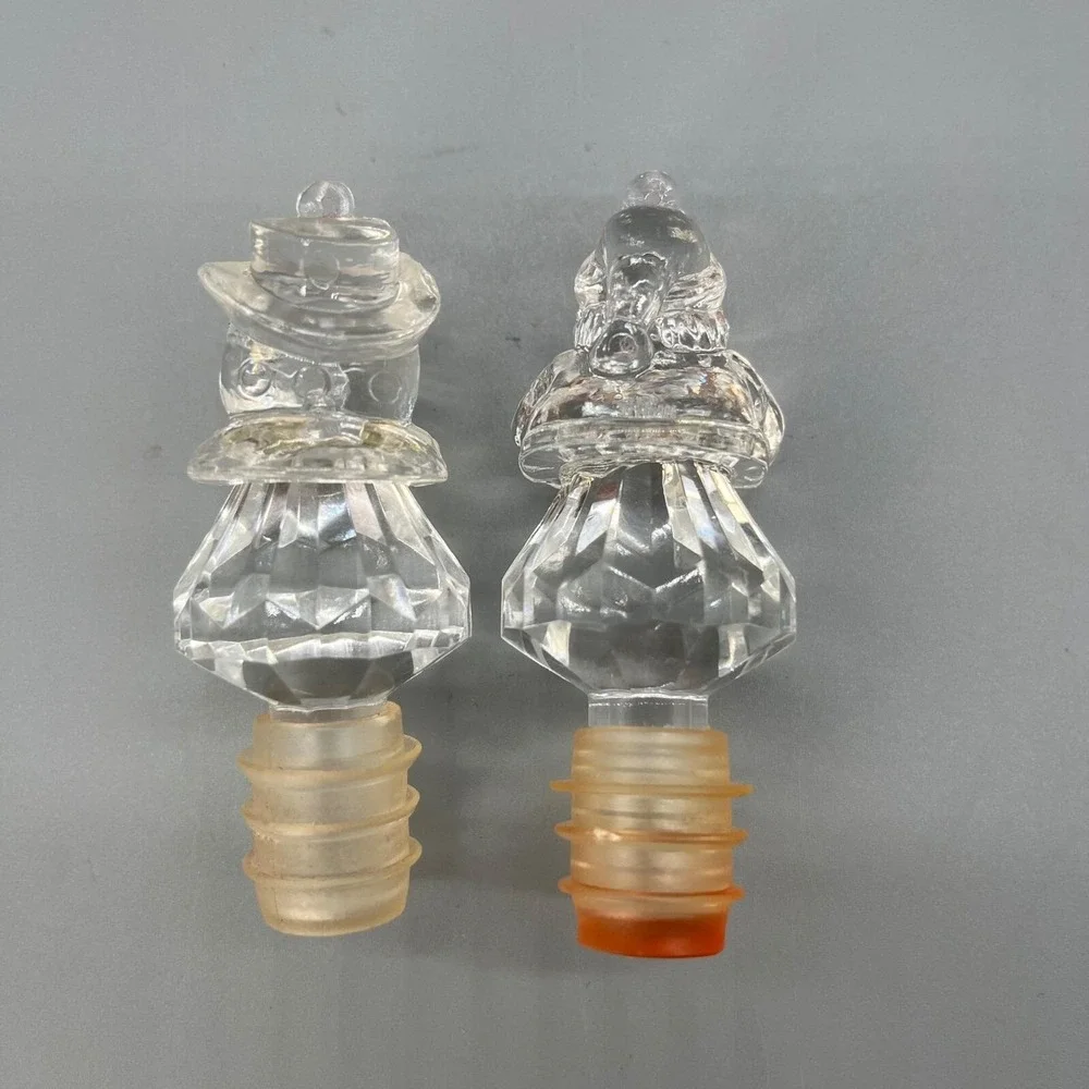 Vintage Christmas Wine Bottle Stoppers - Santa & Snowman Decorative Barware Set